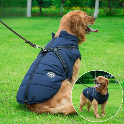 DryPaw Waterproof Dog Coat with Fleece Lining, Built-In Harness and Reflective Hood