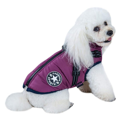 DryPaw Waterproof Dog Coat with Fleece Lining, Built-In Harness and Reflective Hood