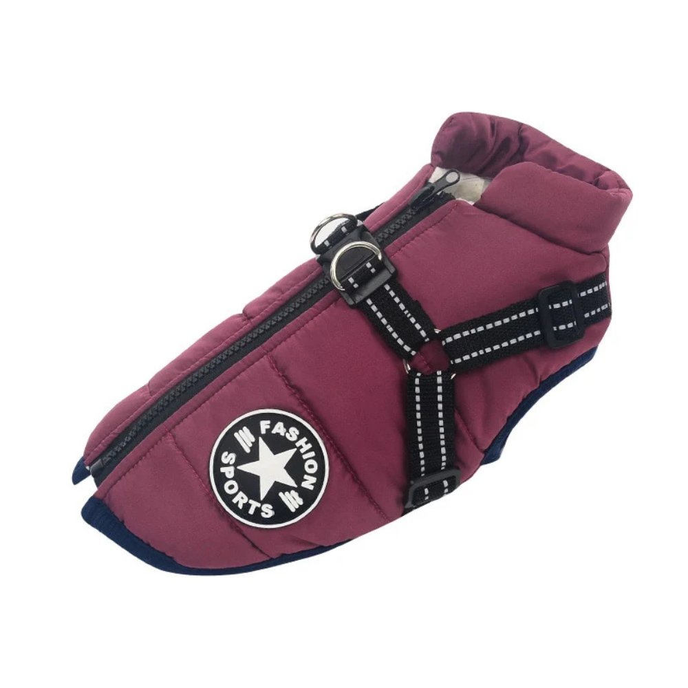 DryPaw Waterproof Dog Coat with Fleece Lining, Built-In Harness and Reflective Hood
