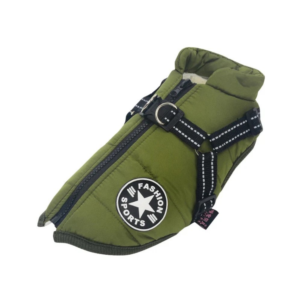 DryPaw Waterproof Dog Coat with Fleece Lining, Built-In Harness and Reflective Hood
