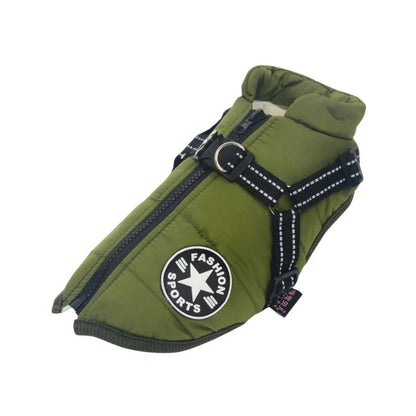 DryPaw Waterproof Dog Coat with Fleece Lining, Built-In Harness and Reflective Hood