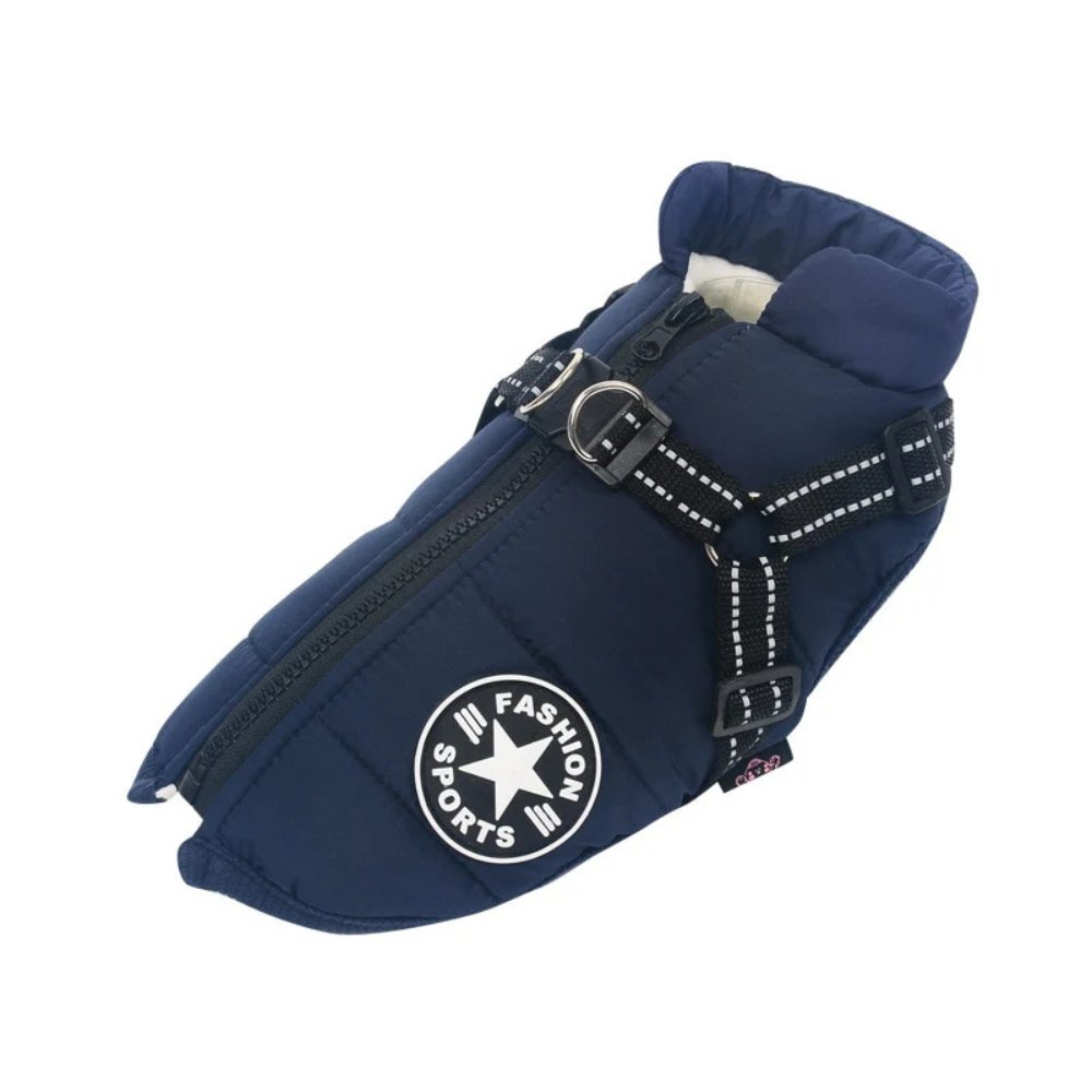 DryPaw Waterproof Dog Coat with Fleece Lining, Built-In Harness and Reflective Hood