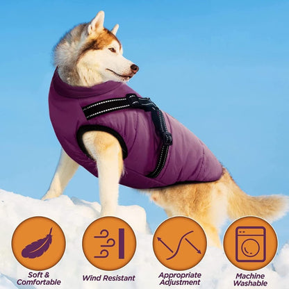 DryPaw Waterproof Dog Coat with Fleece Lining, Built-In Harness and Reflective Hood
