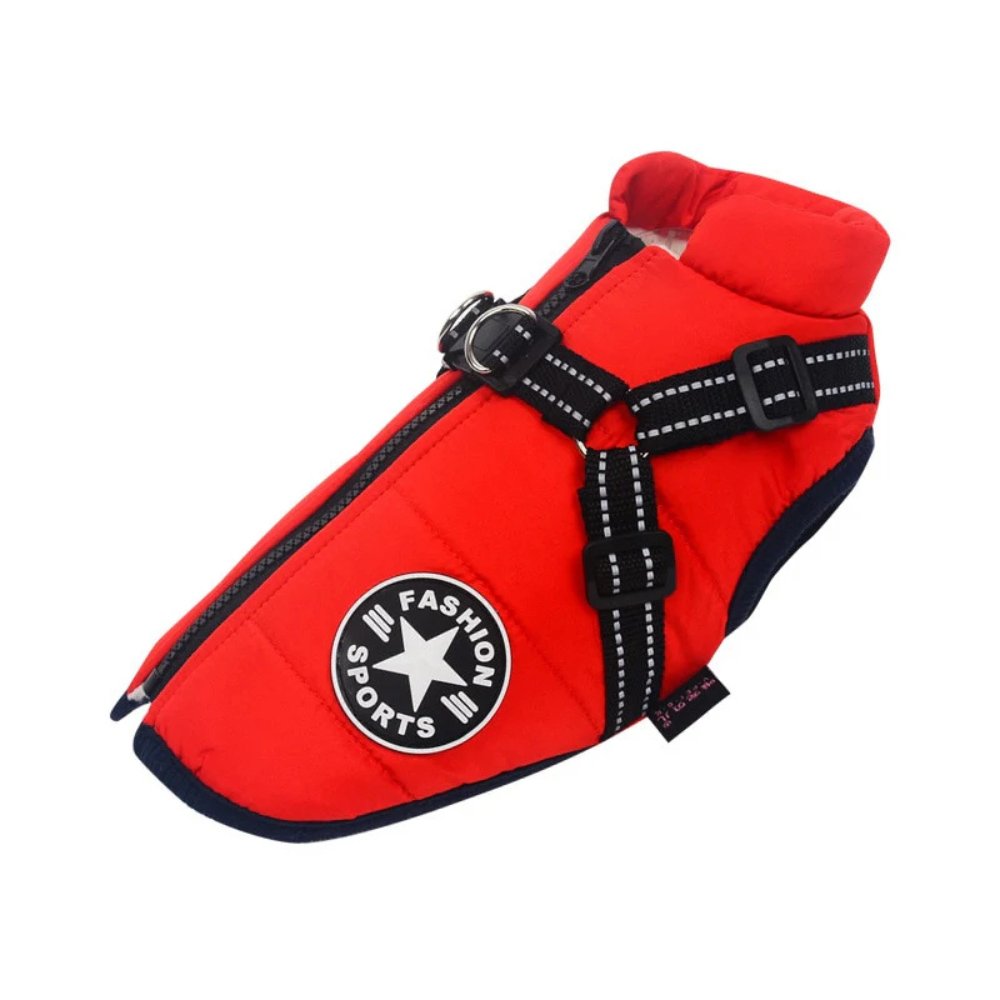 DryPaw Waterproof Dog Coat with Fleece Lining, Built-In Harness and Reflective Hood