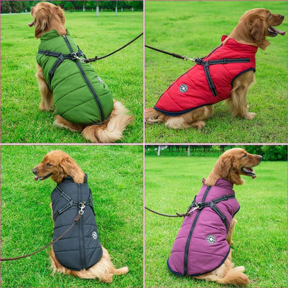 DryPaw Waterproof Dog Coat with Fleece Lining, Built-In Harness and Reflective Hood