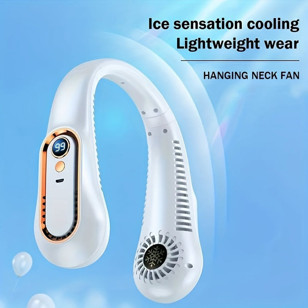 Bladeless Neck Cooling Fan with Five Speeds, Digital Display and USB Rechargeable Hands Free Design