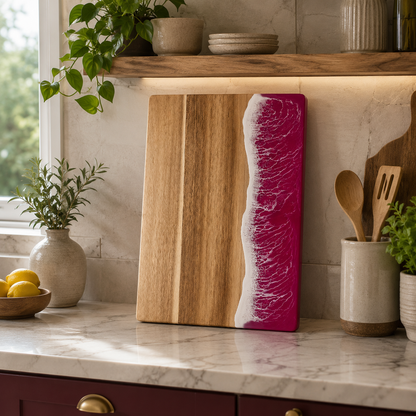 Wave Resin Acacia Cutting Board, Coastal Charcuterie & Cheese Serving Board for Kitchen
