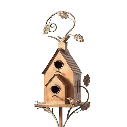 Metal Birdhouse on a Post - Weatherproof Garden & Patio Bird House Decor for Wildlife
