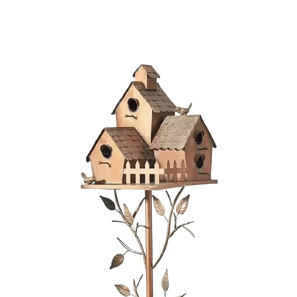 Metal Birdhouse on a Post - Weatherproof Garden & Patio Bird House Decor for Wildlife