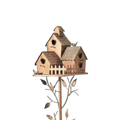 Metal Birdhouse on a Post - Weatherproof Garden & Patio Bird House Decor for Wildlife