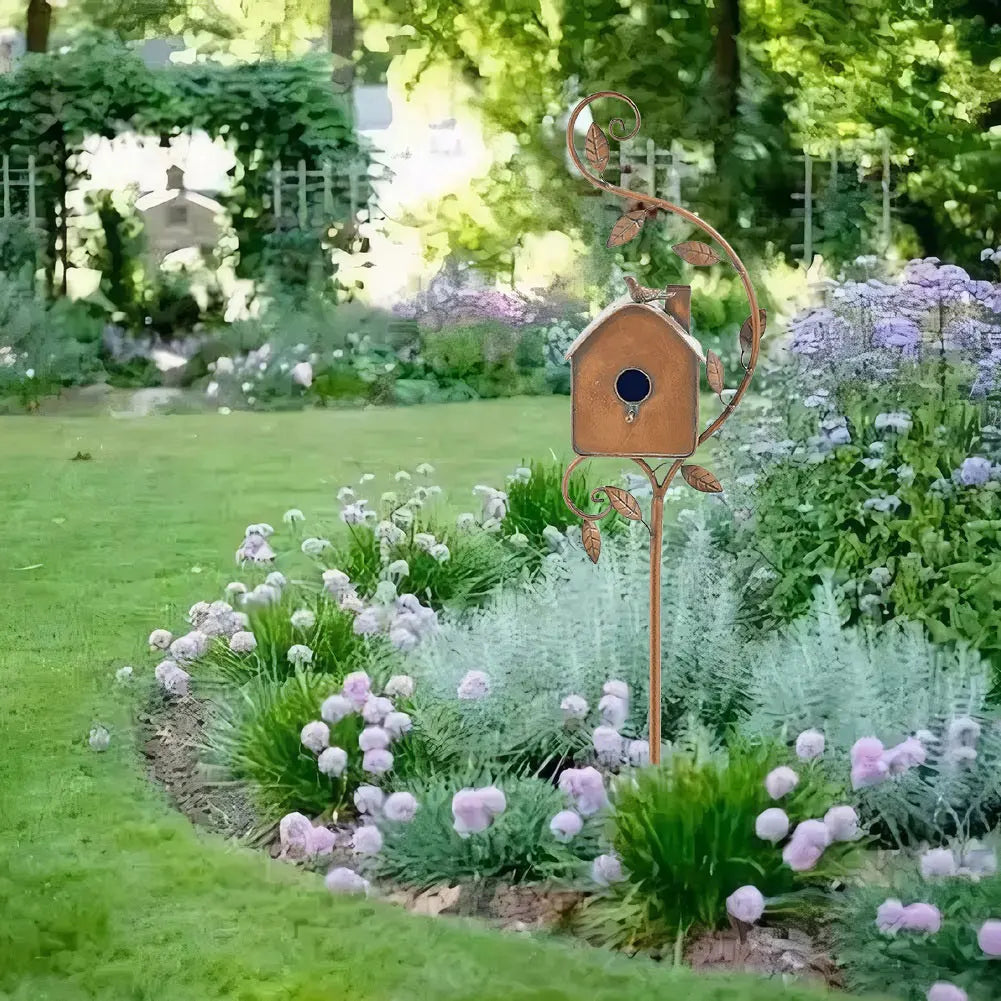 Metal Birdhouse on a Post - Weatherproof Garden & Patio Bird House Decor for Wildlife