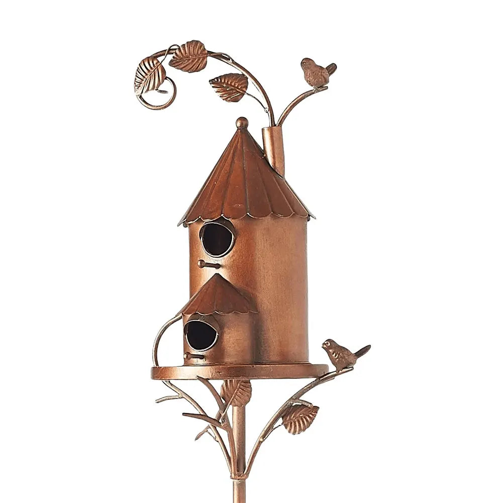 Metal Birdhouse on a Post - Weatherproof Garden & Patio Bird House Decor for Wildlife