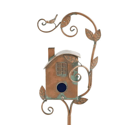 Metal Birdhouse on a Post - Weatherproof Garden & Patio Bird House Decor for Wildlife