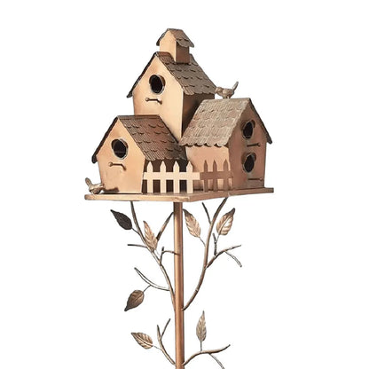 Metal Birdhouse on a Post - Weatherproof Garden & Patio Bird House Decor for Wildlife