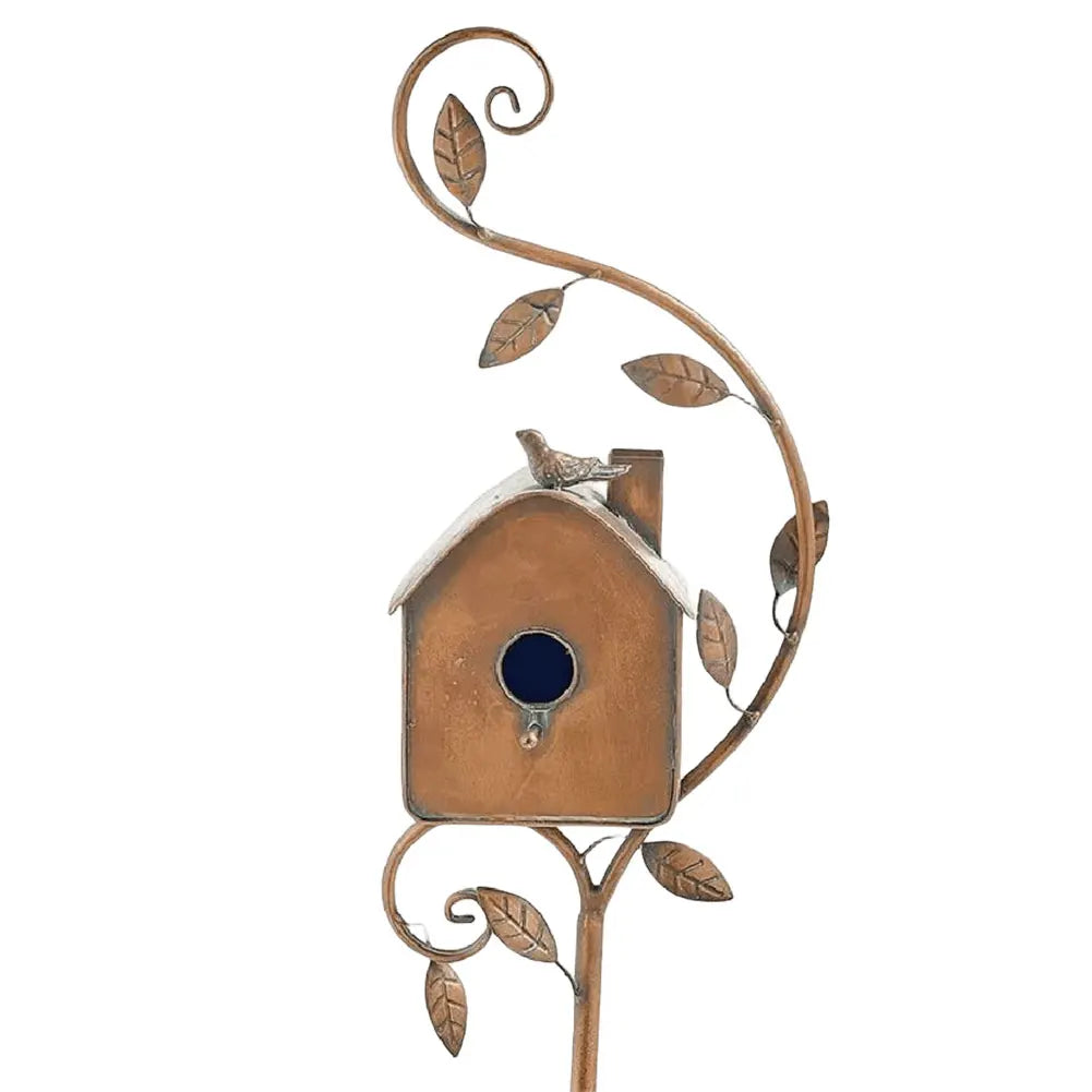 Metal Birdhouse on a Post - Weatherproof Garden & Patio Bird House Decor for Wildlife