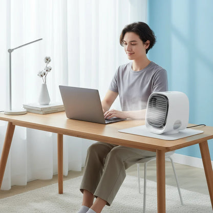 Portable USB Desk Fan with Spray Mist Cooling, Protective Cover & Colour Options
