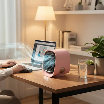 Portable USB Desk Fan with Spray Mist Cooling, Protective Cover & Colour Options