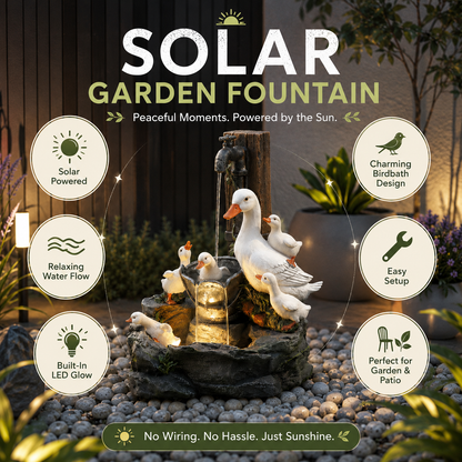 Solar Garden Birdbath Fountain, Self-Contained Weather-Resistant Water Feature for Yard