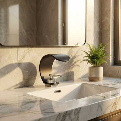 Waterfall Basin Tap for Vanity Sinks in 304 Stainless Steel with Single Lever and Ceramic Valve