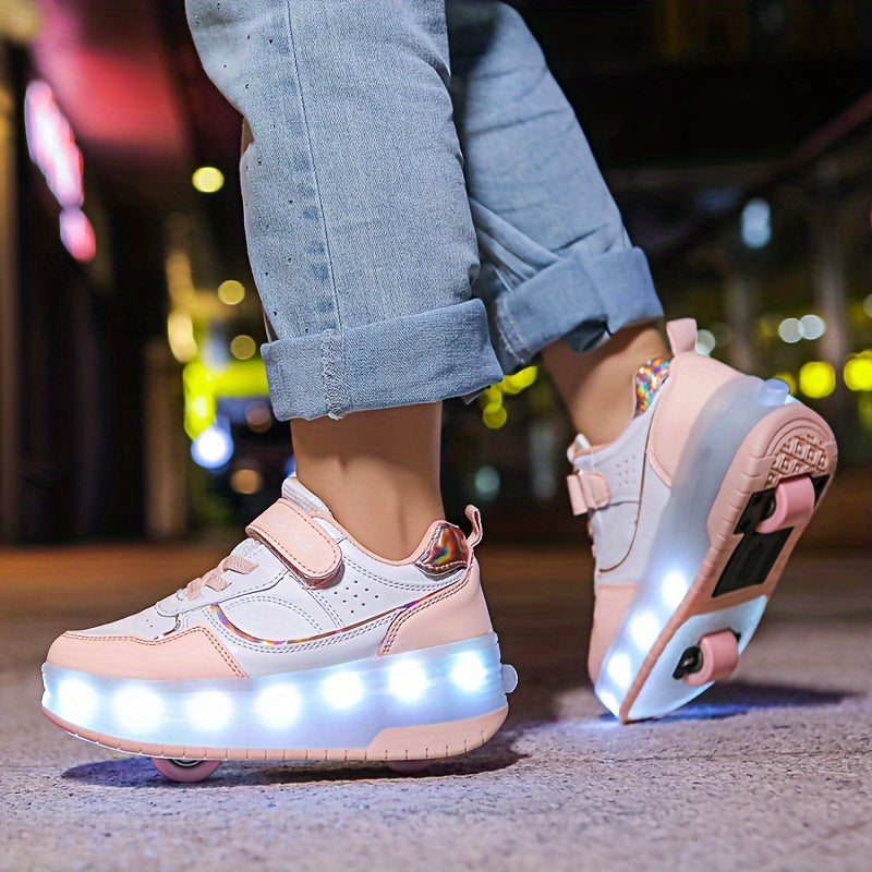 Children's Roller Sneakers with Retractable Wheels and Rechargeable LED Light-Up Sole