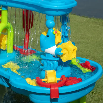 Multi-Level Outdoor Water Play Table with Waterfall, Figures and Accessories for Kids