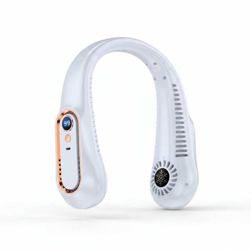 Bladeless Neck Cooling Fan with Five Speeds, Digital Display and USB Rechargeable Hands Free Design