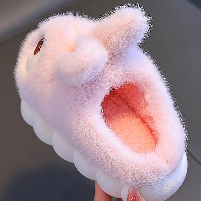 Bunny Slippers for Kids - Soft Plush Warm House Shoes, Non-Slip Sole, Slip-On Style