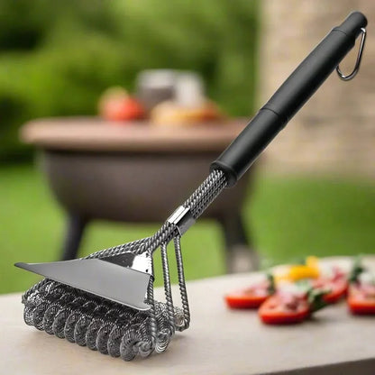 Bristle-Free Stainless Steel BBQ Brush - 3-Head Grill Cleaning Scraper