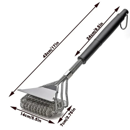 Bristle-Free Stainless Steel BBQ Brush - 3-Head Grill Cleaning Scraper