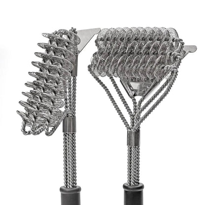 Bristle-Free Stainless Steel BBQ Brush - 3-Head Grill Cleaning Scraper