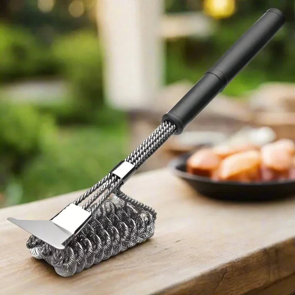 Bristle-Free Stainless Steel BBQ Brush - 3-Head Grill Cleaning Scraper