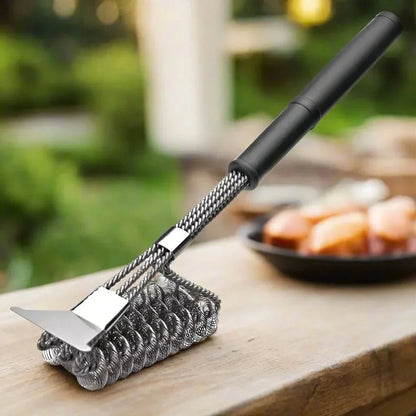 Bristle-Free Stainless Steel BBQ Brush - 3-Head Grill Cleaning Scraper