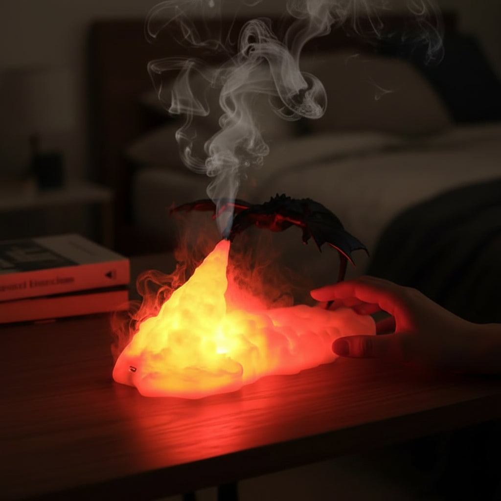 Dragon LED Flame Night Light - Rechargeable Cordless Fantasy Table Lamp for Halloween