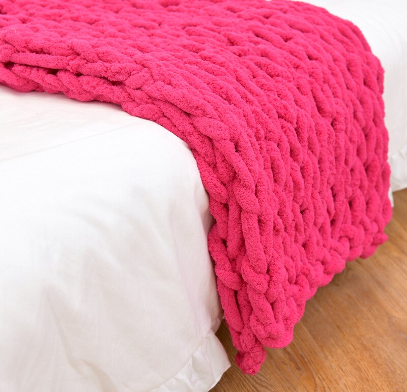 Handmade Chunky Knitted Throw Blanket - Soft Hypoallergenic Microfiber, 6 Colors