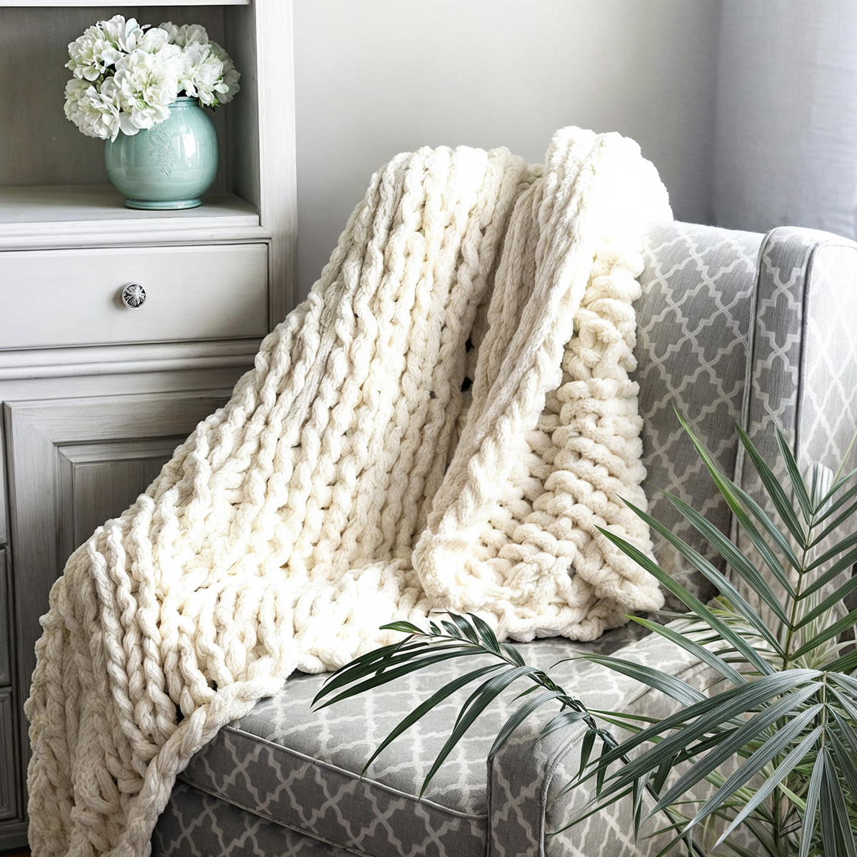 Handmade Chunky Knitted Throw Blanket - Soft Hypoallergenic Microfiber, 6 Colors