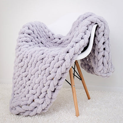 Handmade Chunky Knitted Throw Blanket - Soft Hypoallergenic Microfiber, 6 Colors