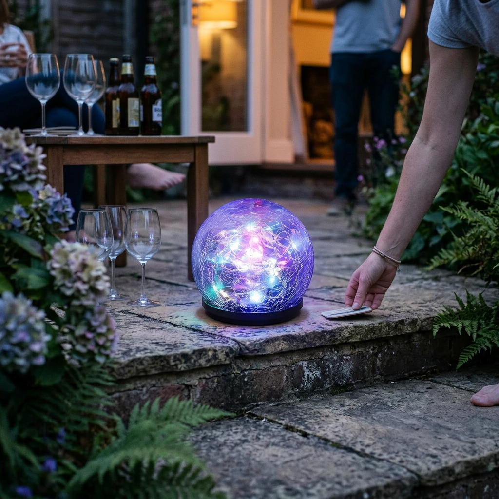 Solar Lights Orb Crackle Glass Sphere Path Accent
