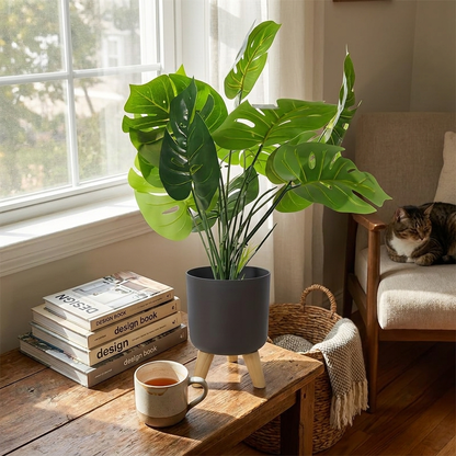 Modern Round Planter with Wooden Legs