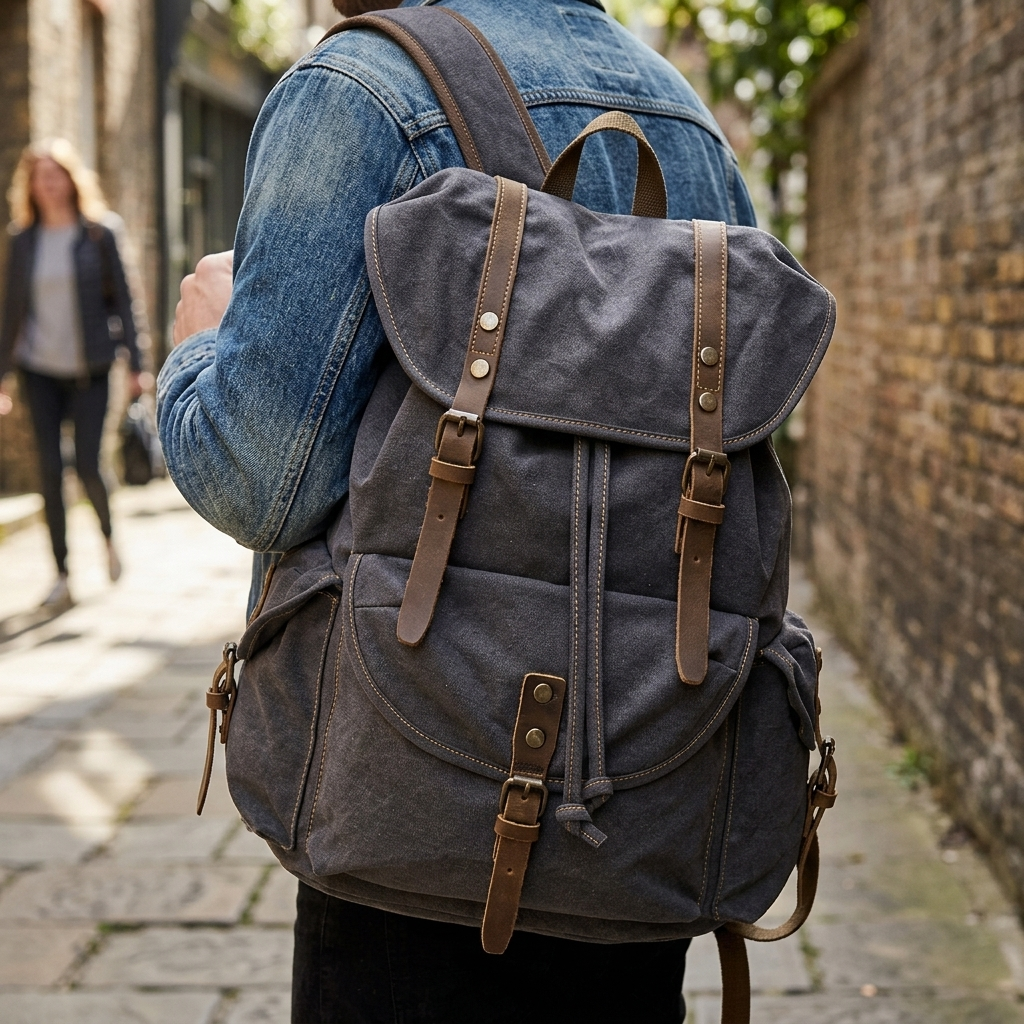 WessPack Durable Canvas Backpack with Padded Straps, Reinforced Buckles and Multiple Pockets