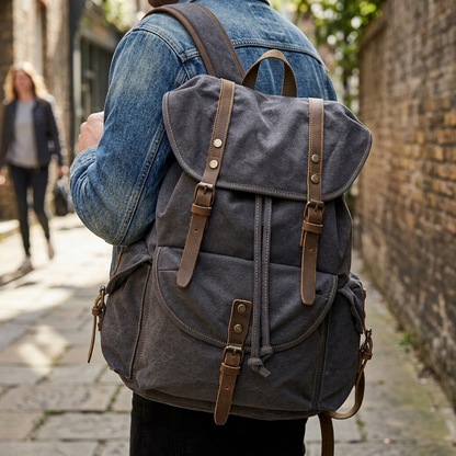 WessPack Durable Canvas Backpack with Padded Straps, Reinforced Buckles and Multiple Pockets