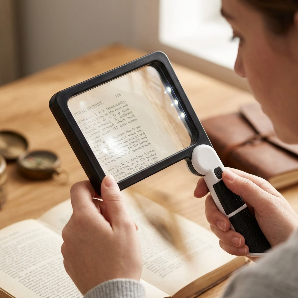 Foldable LED Magnifying Glass with 5x Magnification and Dimmable Lighting