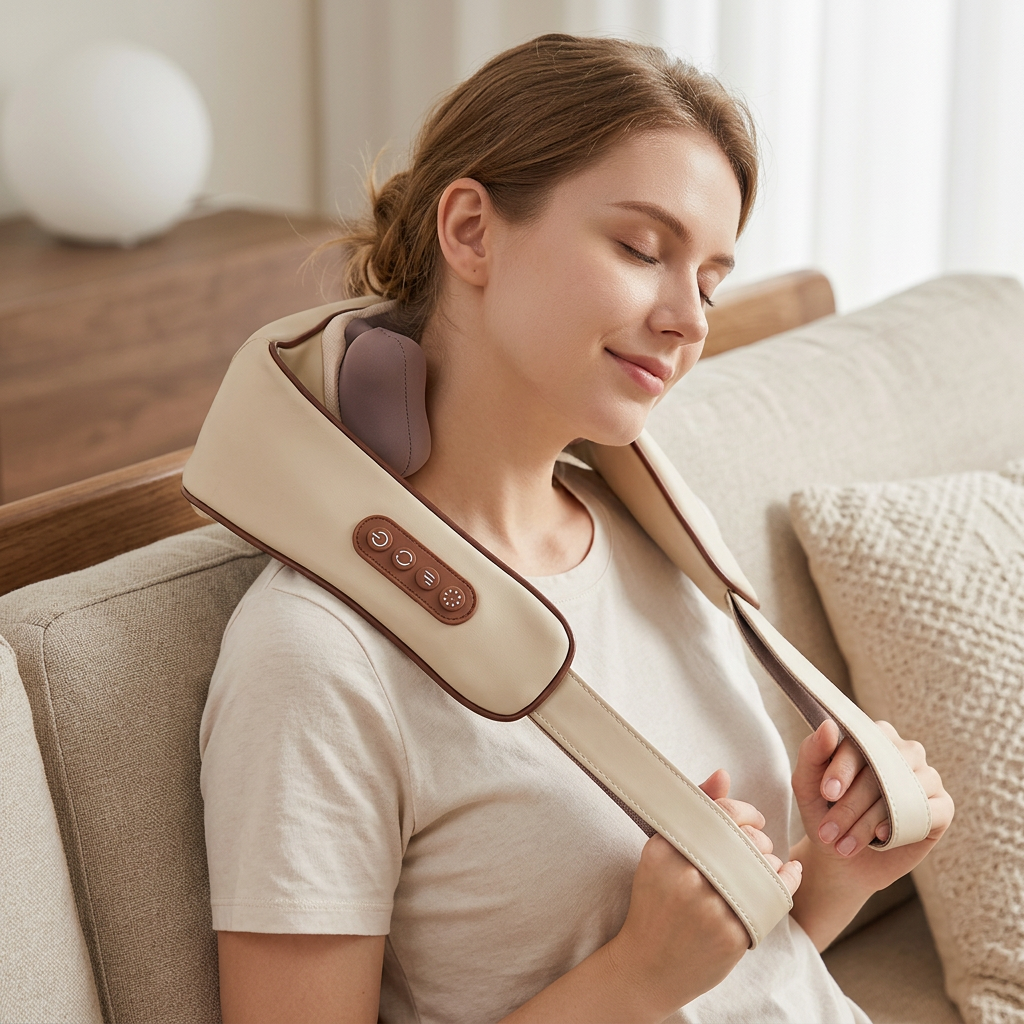 Shiatsu Neck and Shoulder Massager with Deep Kneading Nodes and Heat Function