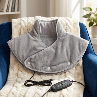 Warm Neck and Shoulder Massager with Heated Plush Wrap and Gentle Vibration