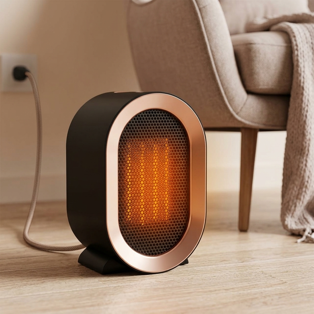 Compact Ceramic Room Heater with Anti-Tip Safety Switch and Preset Timer