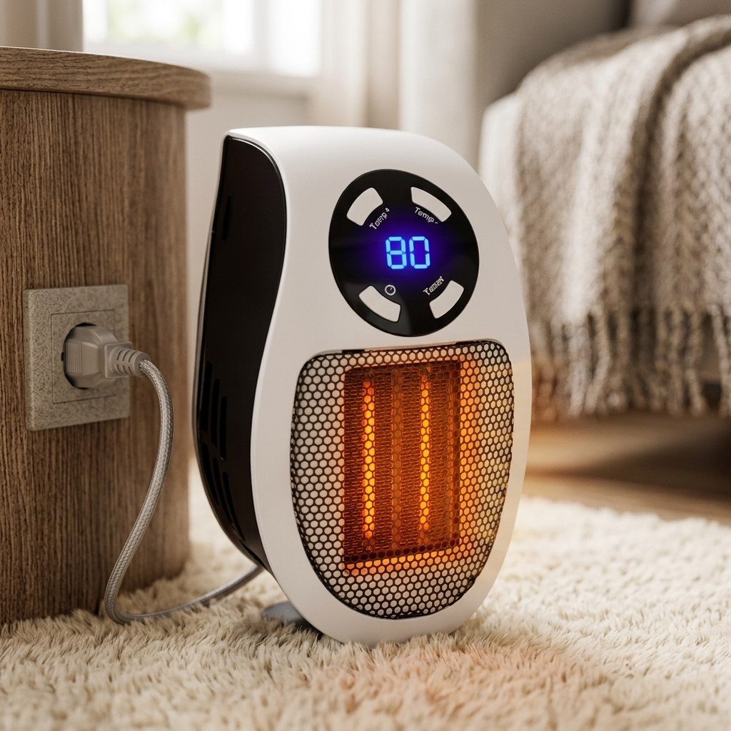 Mini Portable Quartz Space Heater with LED Display, Smart Thermostat, Timer and Overheat Protection