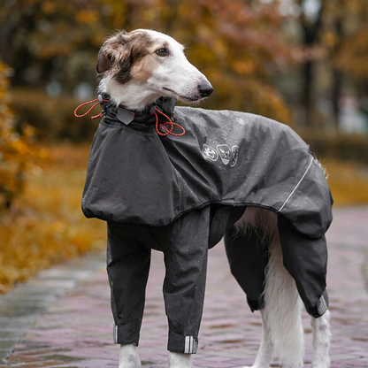 Waterproof Dog Raincoat with Reflective Hood, Four-Leg Coverage and Adjustable Fasteners