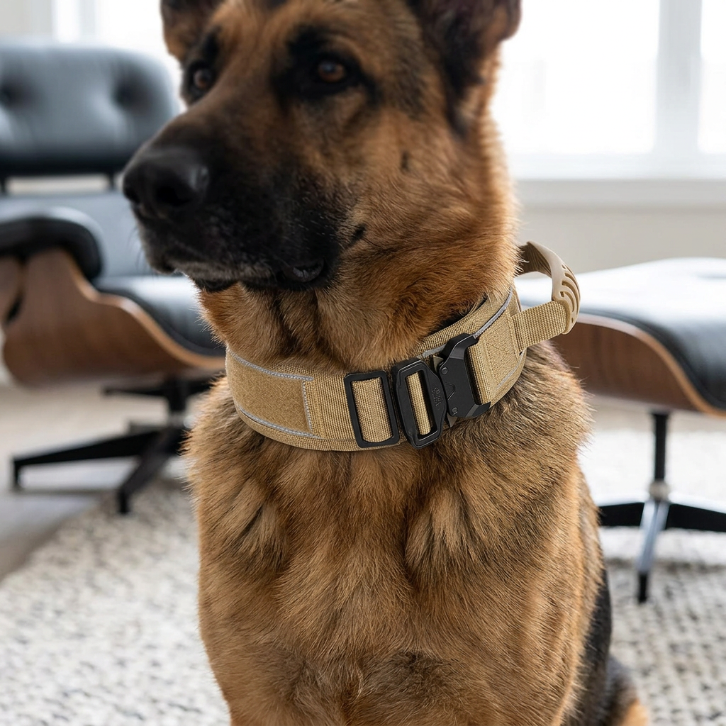 Durable Nylon Dog Training Collar with Reflective Stitching and Built-In Control Handle