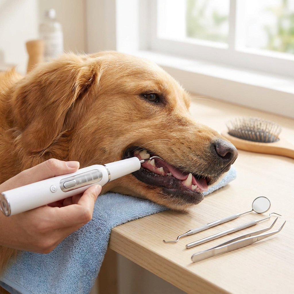Pet Oral Cleaning Tool with Gentle Vibration, LED Light and Automatic Gum Sensor