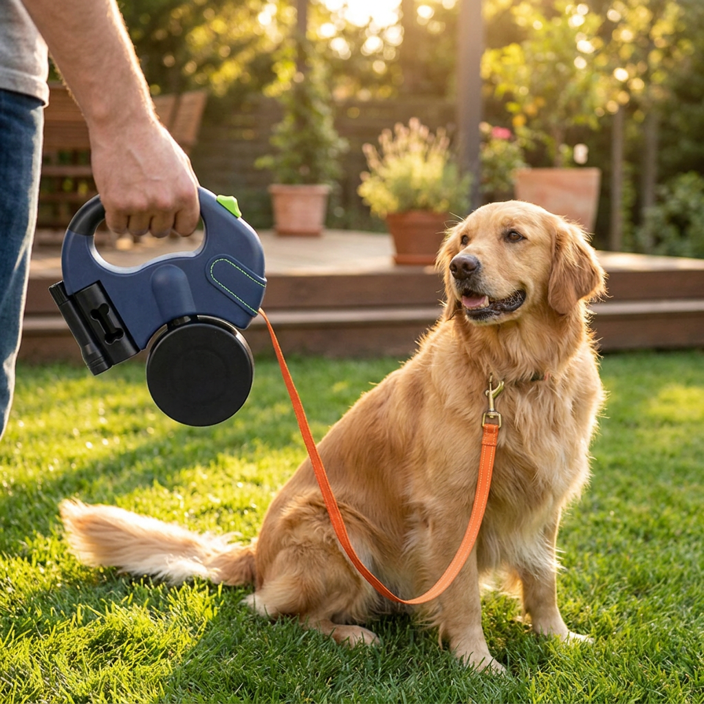 Retractable Double Dog Leash with Bright LED Light and Tangle-Free 360-Degree Rotation