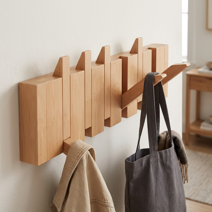 Handmade Wooden Wall Hooks for Jackets with Foldable, Space-Saving Rack Style Design
